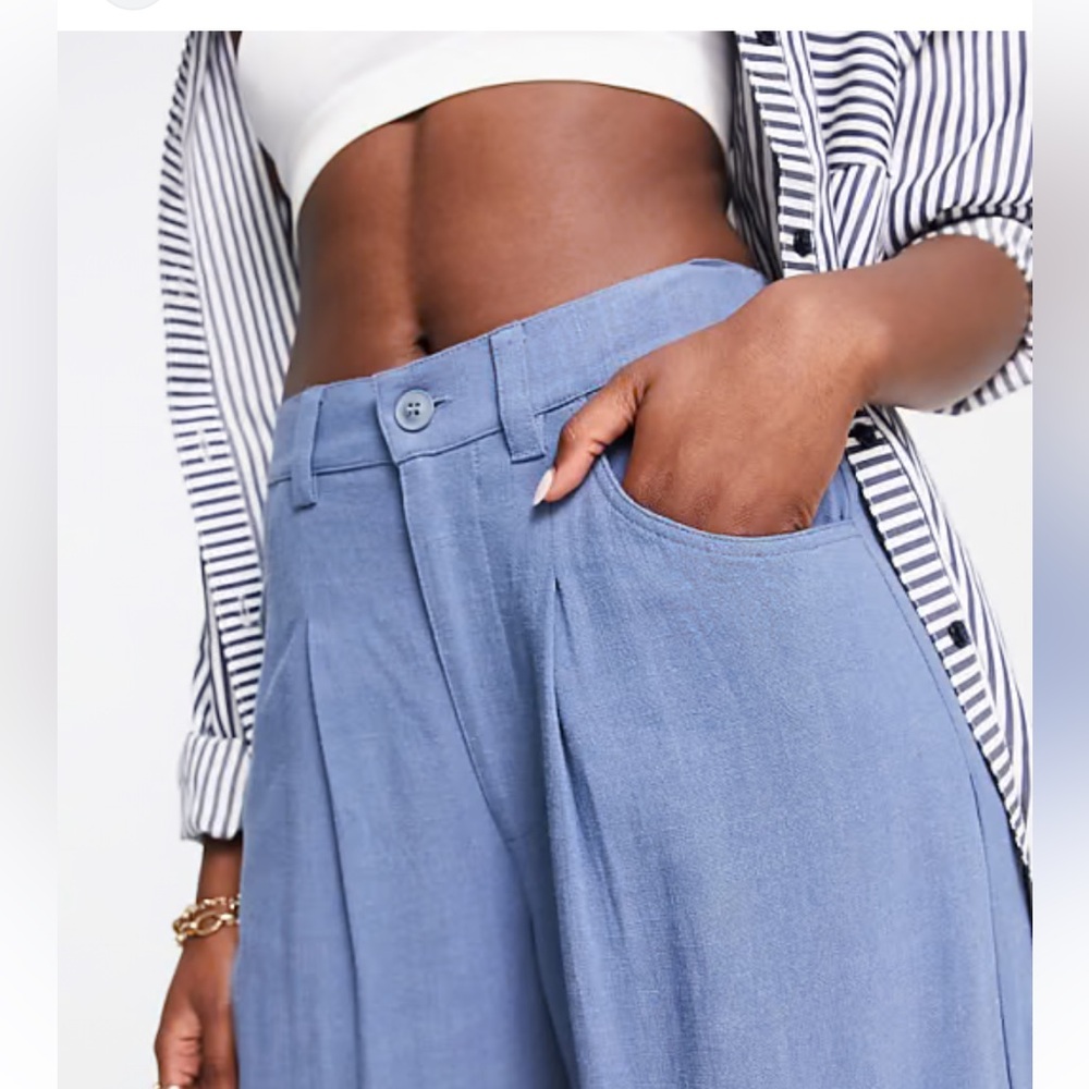 Halston blue linen blend stretch wide leg pants, 10